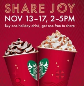 Starbucks Coffee Company BOGO holiday drinks