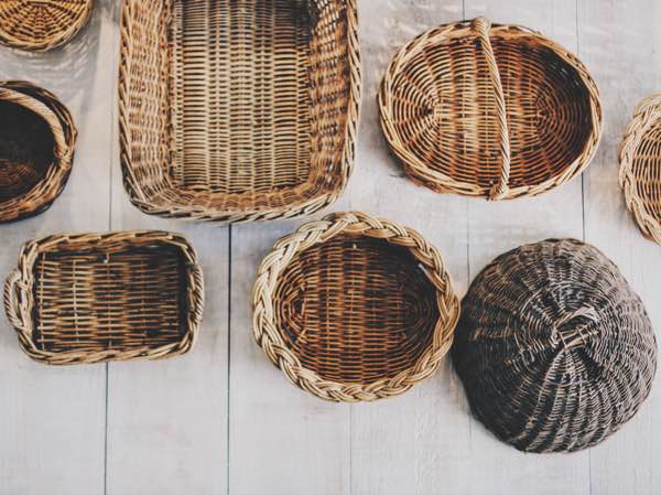 collection of woven baskets