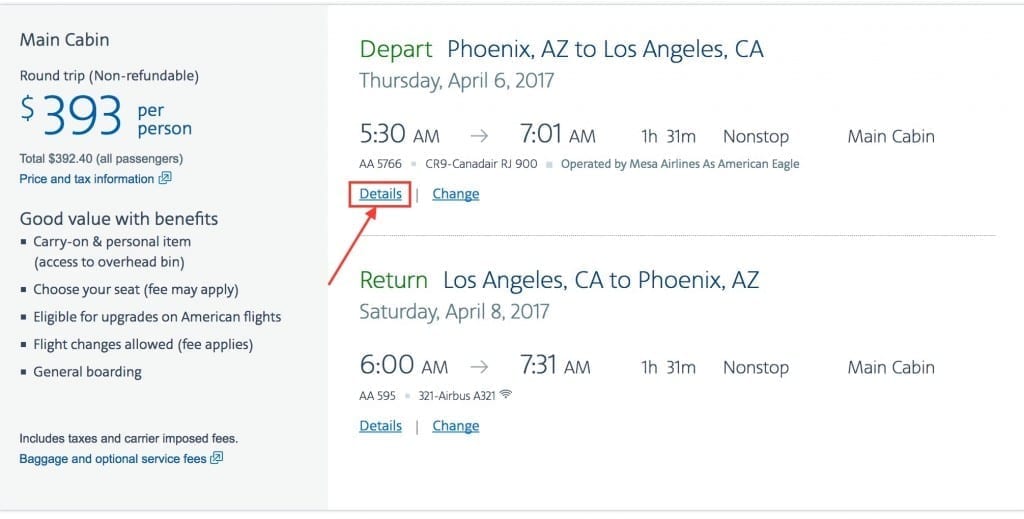 flight search on American airlines online
