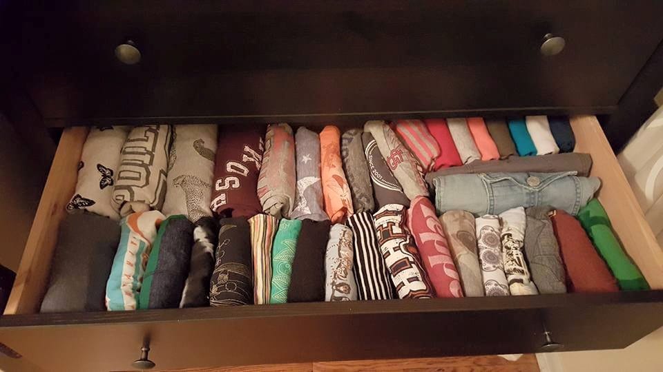 Konmari folded dresser drawer