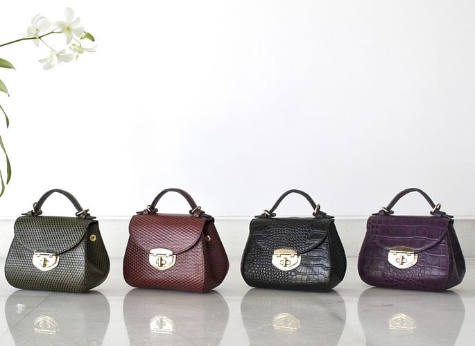 Handbags lined up
