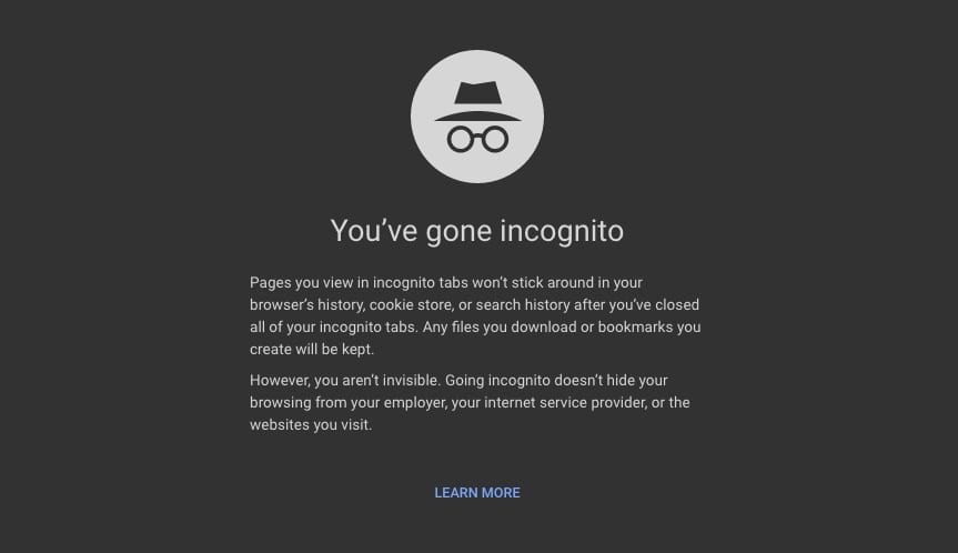 Incognito browser window example