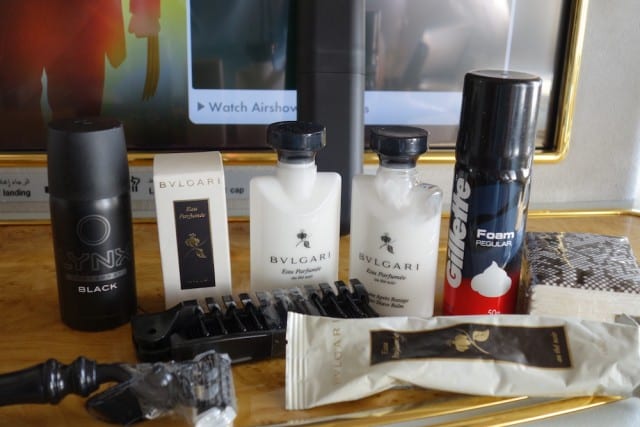 Toiletries on display from the kit