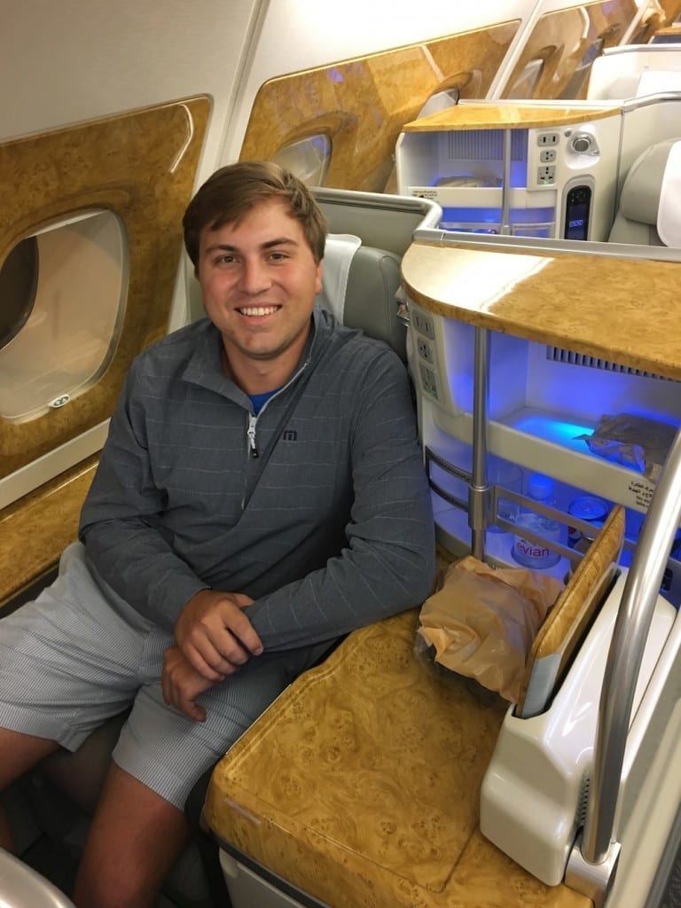 Mark sitting in the business class chair 2
