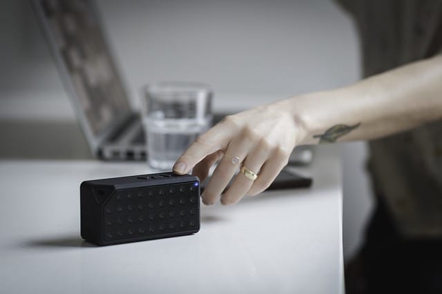 Bluetooth speaker on a kitchen table