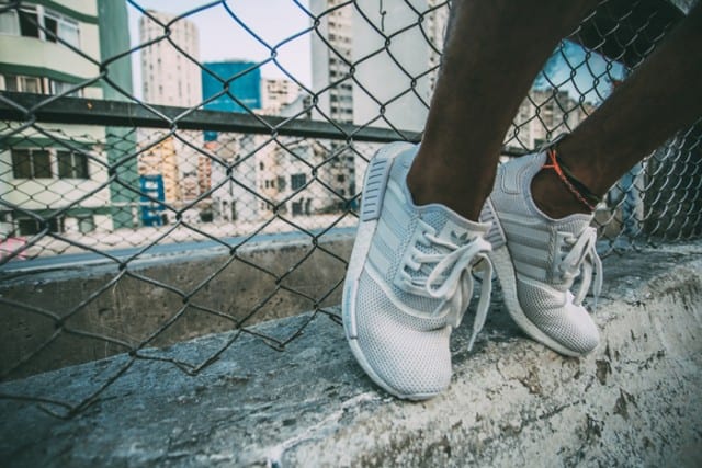white Adidas running shoes
