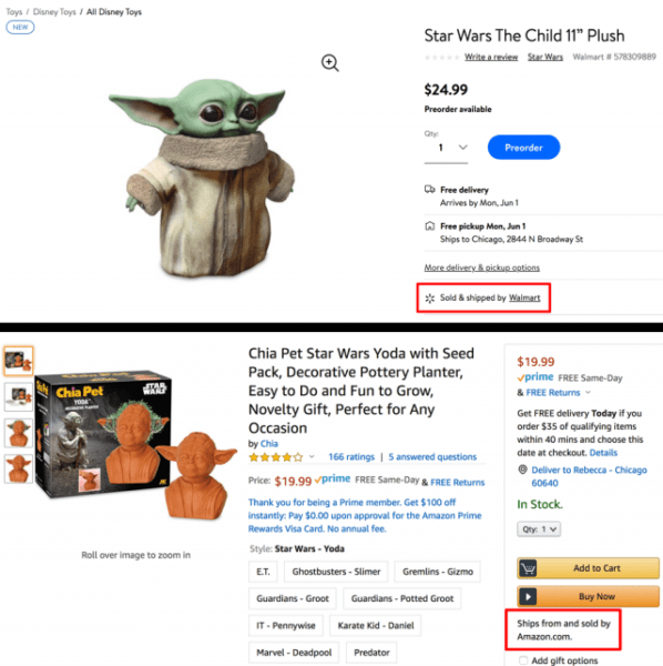 Baby Yodas being sold on Walmart and Amazon