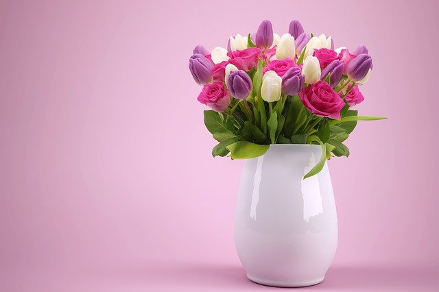 valentines bouquet of tulips and roses in a vase